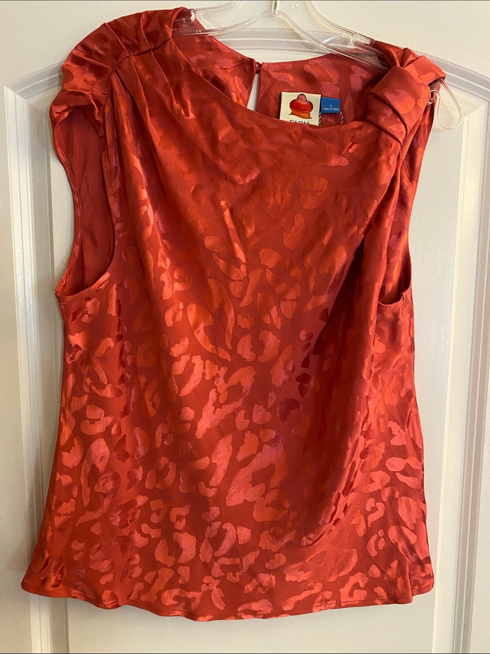 NWT Farm Rio x Anthropologie Asymmetric Cheetah Bow Tank Blouse Pink Size Large